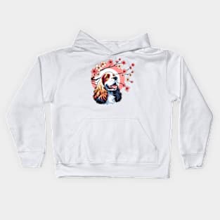 English Cocker Spaniel Enjoys Spring Cherry Blossoms Kids Hoodie